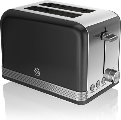 Swan Retro Black Toasters 2 Slice Toaster Large Slots