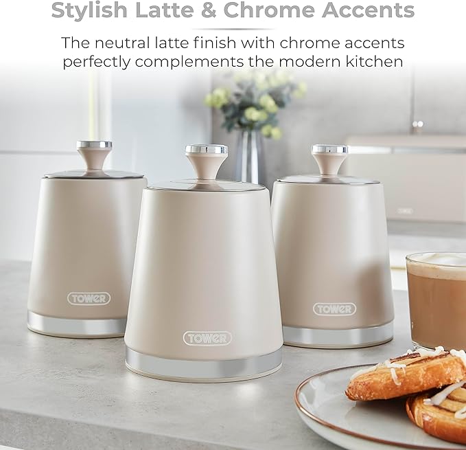 Tower Cavaletto Bread Bin & Canisters Kitchen Set (Latte)