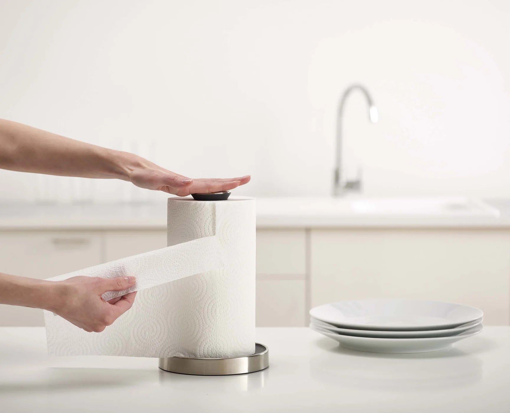 Joseph Joseph Push & Tear Grey Kitchen Roll Holder Towel Pole 85140 - Vibe Home