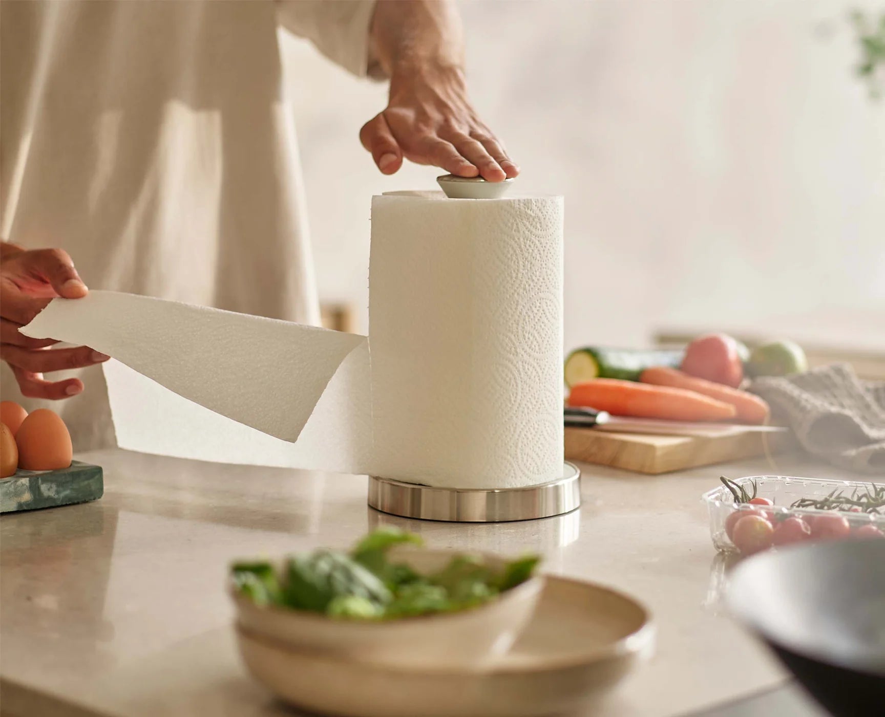 Joseph Joseph Grey Push & Tear Kitchen Roll Holder Towel Pole 851688 (Stone) - Vibe Home