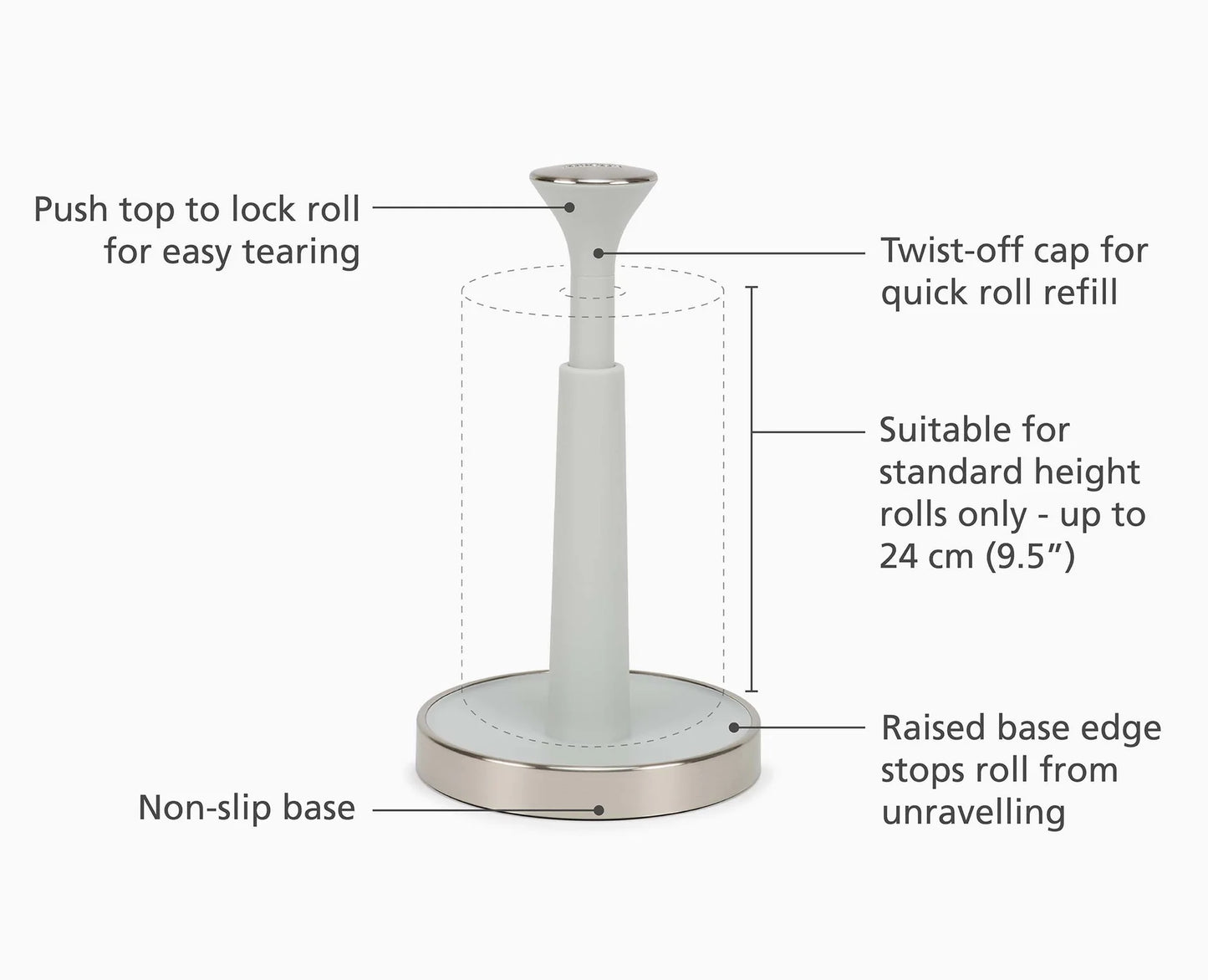 Joseph Joseph Push & Tear Kitchen Roll Holder (Stone)