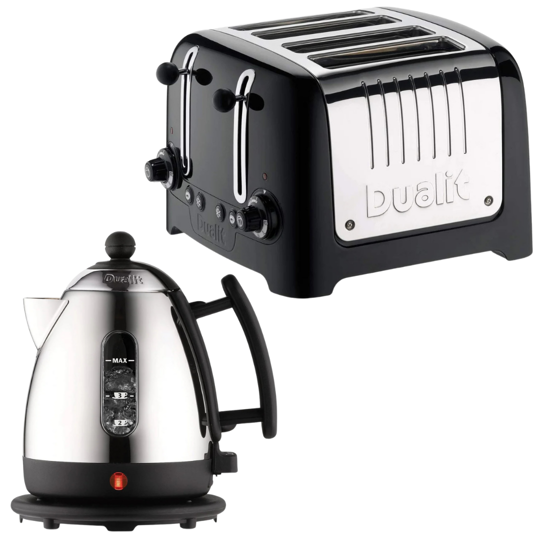 Dualit Lite Kettle & 4 Slice Toaster Kitchen Set (Black Trim)