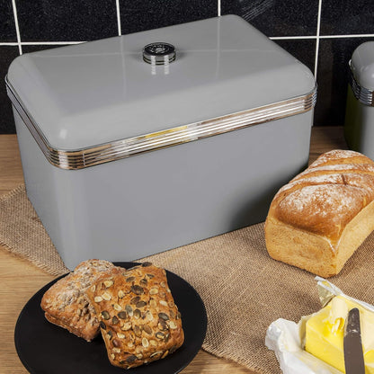 Swan Grey Bread Bin Kitchen Storage Metal Large 18L Retro SWKA1010GRN