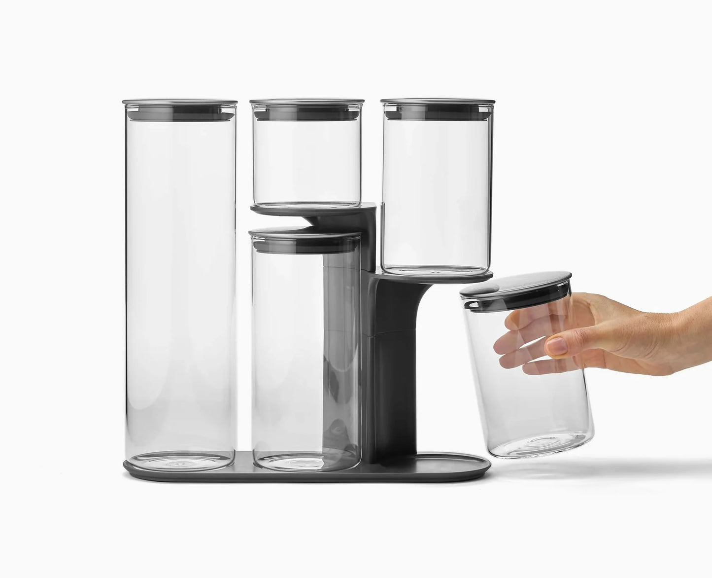 Joseph Joseph Podium 5-piece Glass Airtight Food Storage Jar Container Set (Black)