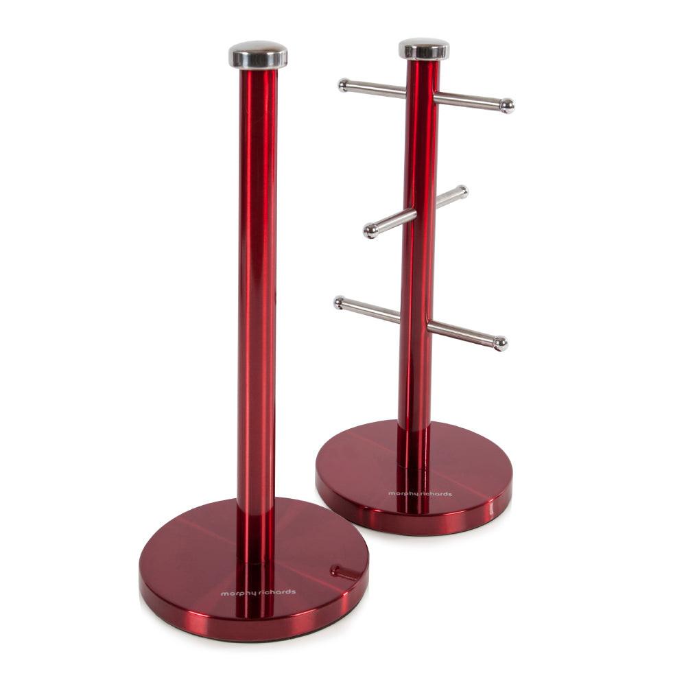 Morphy Richards Accents Bread Bin, Canisters, Towel Pole & Mug Tree Kitchen Set 974100 (Red).
