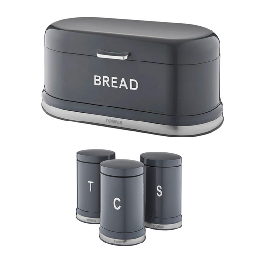 Tower Belle Bread Bin & Canisters Kitchen Set (Graphite Grey)