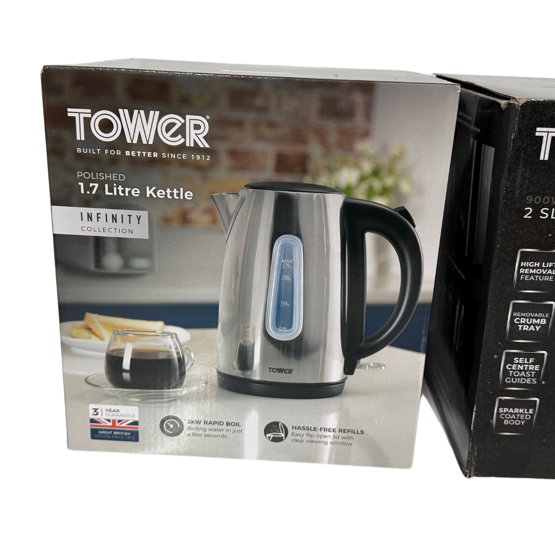 Tower Infinity Kettle & 2 Slice Toaster Kitchen Set (Black Sparkle)