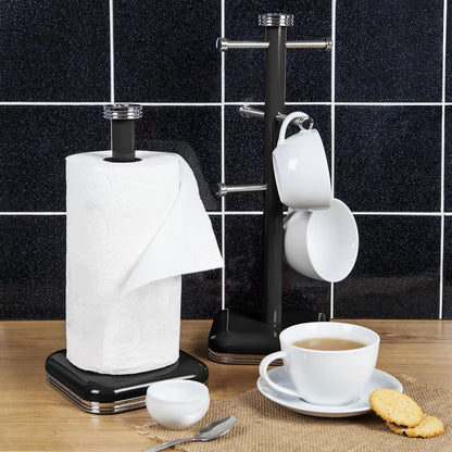 Swan Retro Black Kitchen Set - Bread Bin, Canisters, Mug Tree & Towel Pole