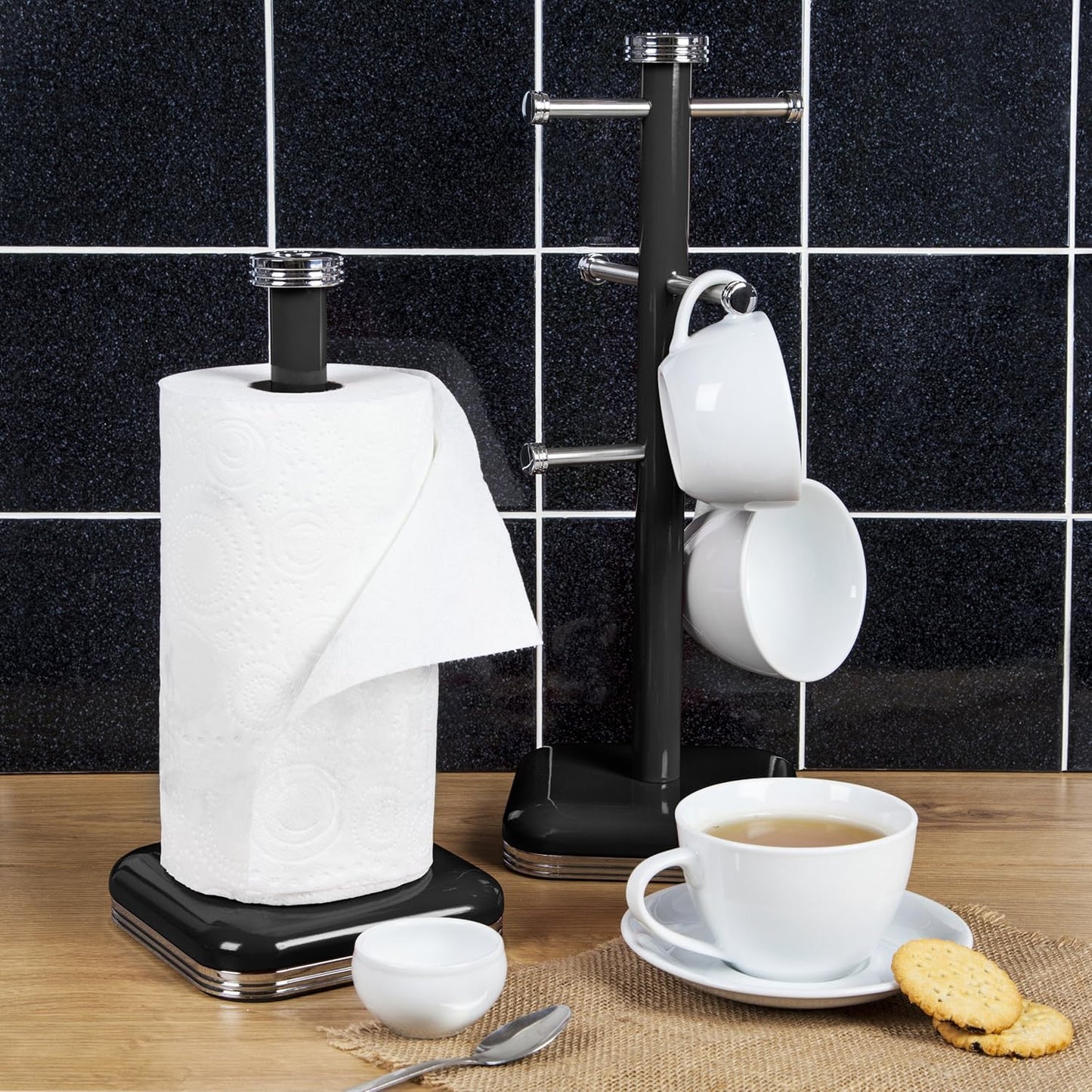 Swan Retro Kitchen Roll Holder Towel Pole SWKA1040BN (Black)