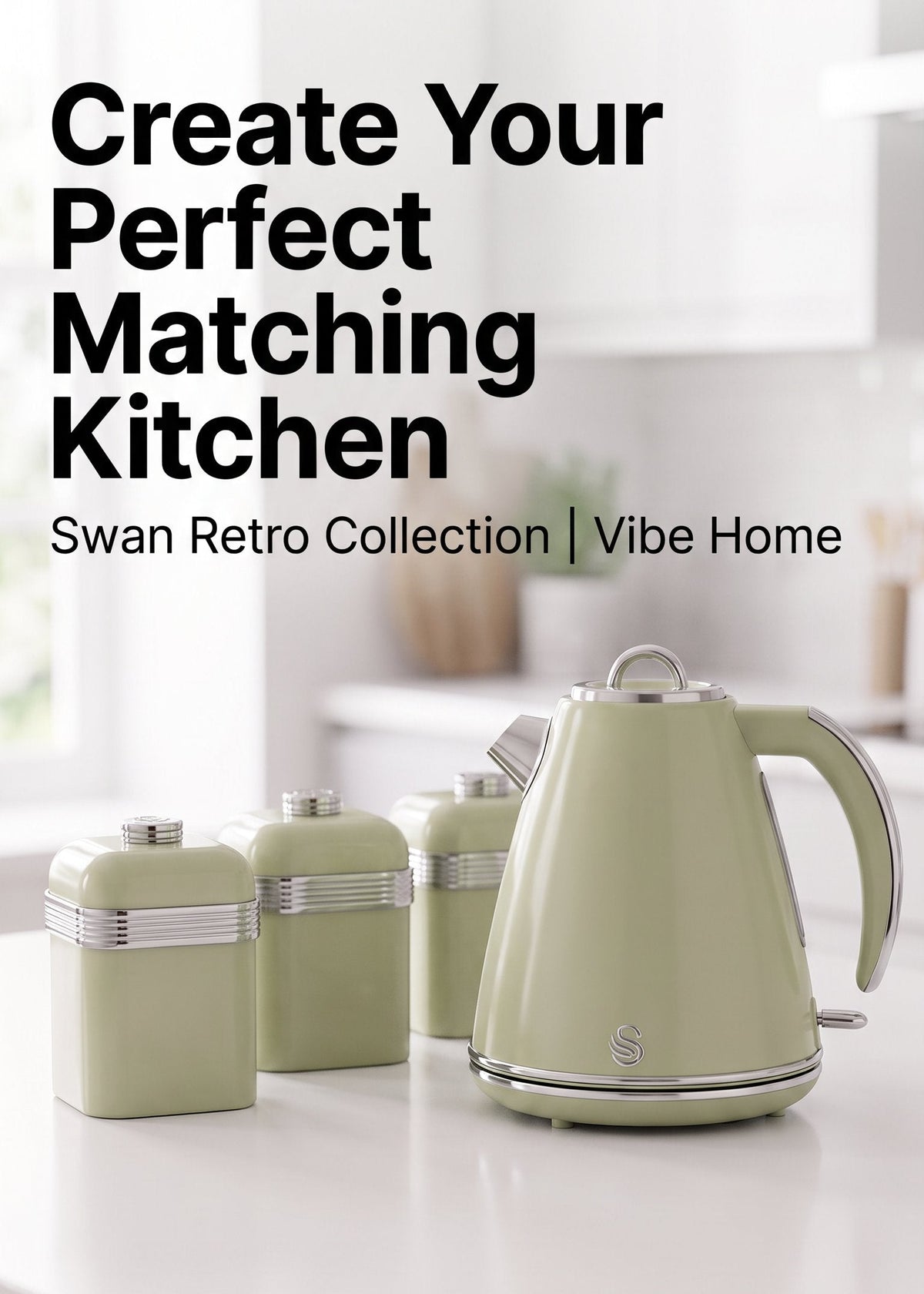 Swan Swan Retro Jug Kettle & Canisters Matching Kitchen Set (Green)