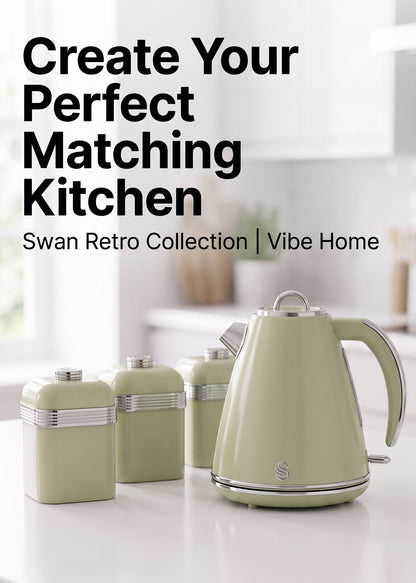 Swan Swan Retro Jug Kettle & Canisters Matching Kitchen Set (Green)