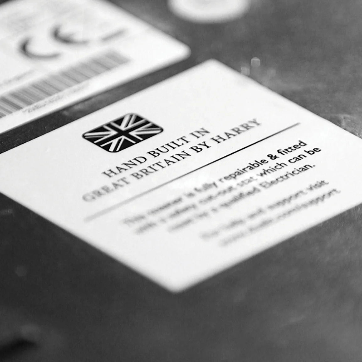 Recyclable-quality handbuilt in Britain label card detail