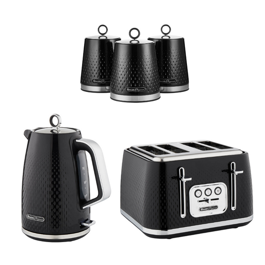 Swan Elegance Kettle, 4 Slice Toaster & Canisters Kitchen Set (Black)