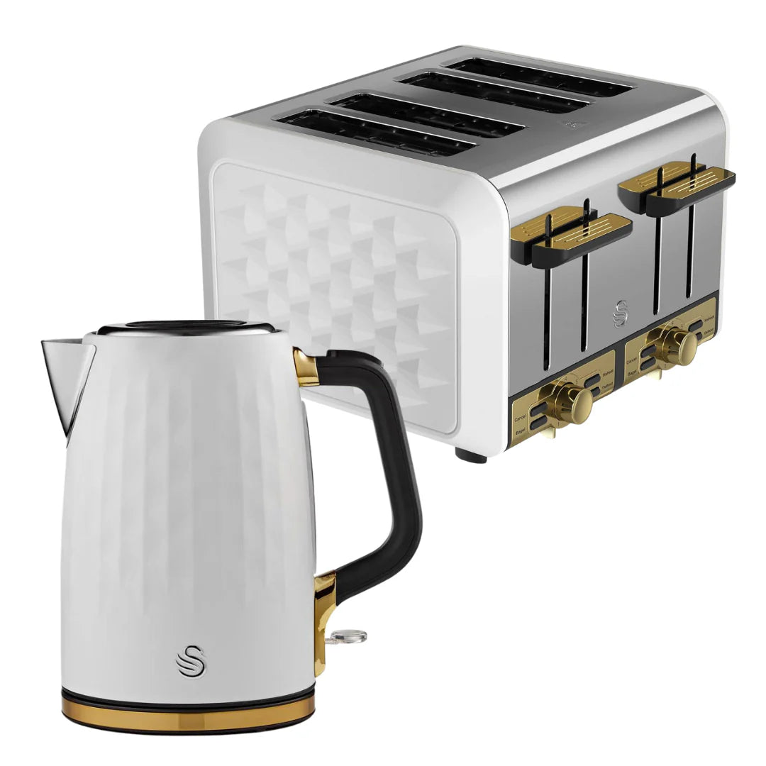 Swan Gatsby Kitchen White Kettle & Toaster Set Bundle 2024