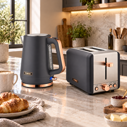 Tower Tower Cavaletto Jug Kettle & 2 Slice Toaster Kitchen Set (Grey)