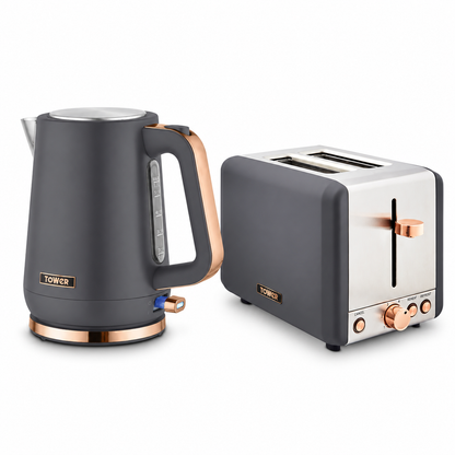 Tower Tower Cavaletto Jug Kettle & 2 Slice Toaster Kitchen Set (Grey)