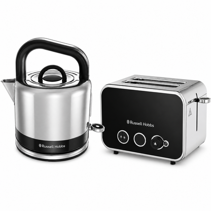 Russell Hobbs Distinctions Pyramid Kettle & 2 Slice Toaster Kitchen Set (Black)