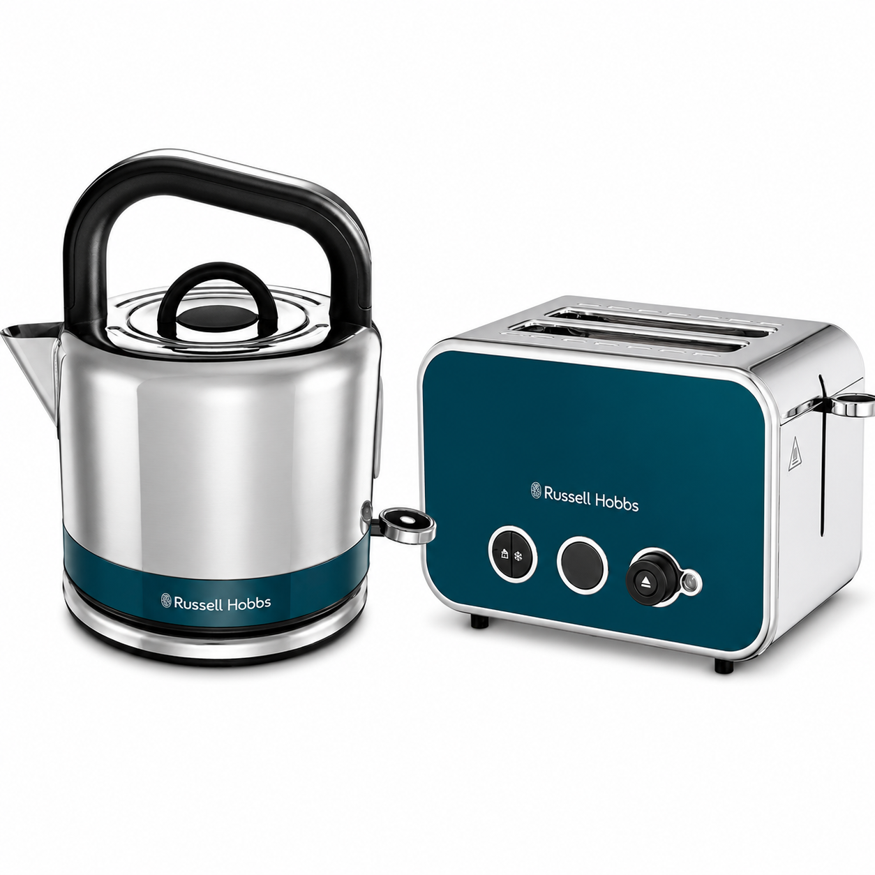 Russell Hobbs Distinctions Pyramid Kettle & 2 Slice Toaster Kitchen Set (Ocean Blue)