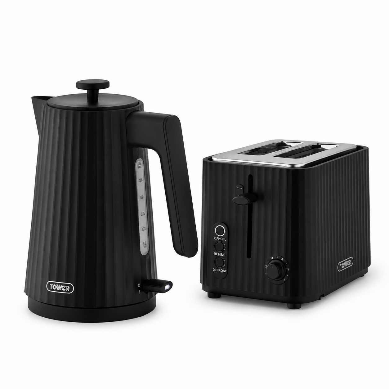 Tower EcoForm Rapid Boil Kettle & 2 Slice Toaster Kitchen Set (Black)