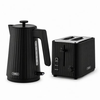 Tower EcoForm Rapid Boil Kettle & 2 Slice Toaster Kitchen Set (Black)