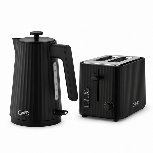 Tower Tower EcoForm Rapid Boil Kettle & 2 Slice Toaster Kitchen Set (Black)