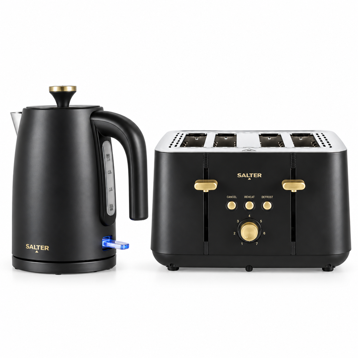 Salter Alchemy Kettle & 4 Slice Toaster (Black/Gold)