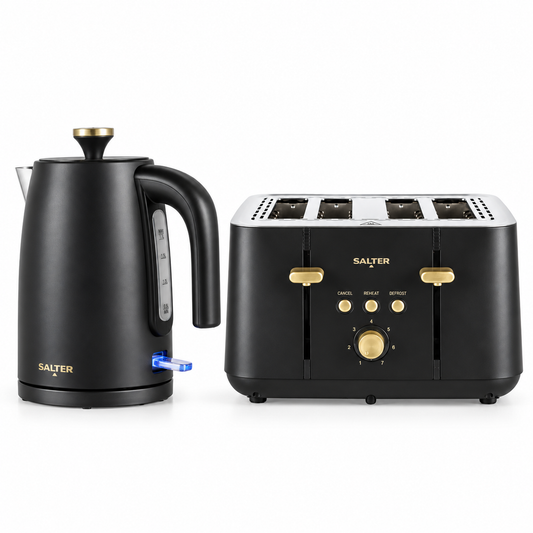 Salter Salter Alchemy Kettle & 4 Slice Toaster (Black/Gold)