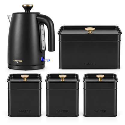 Salter Salter Alchemy Kettle, Bread Bin & Canisters Kitchen Set (Black/Gold)