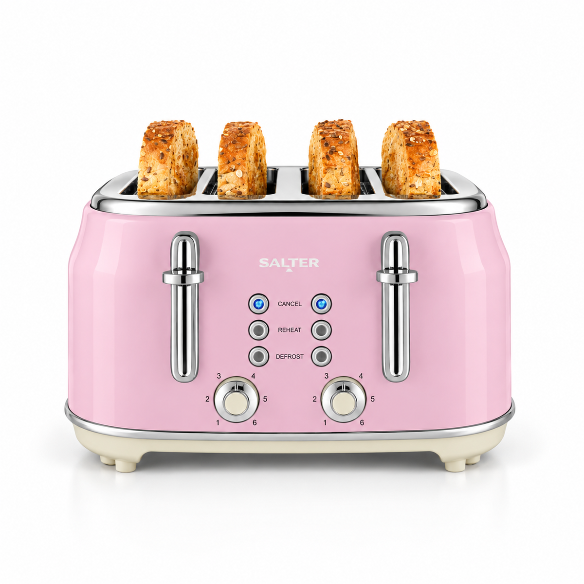 Salter Salter Retro Kettle, 4 Slice Toaster, Bread Bin & Canisters Kitchen Set (Pink)