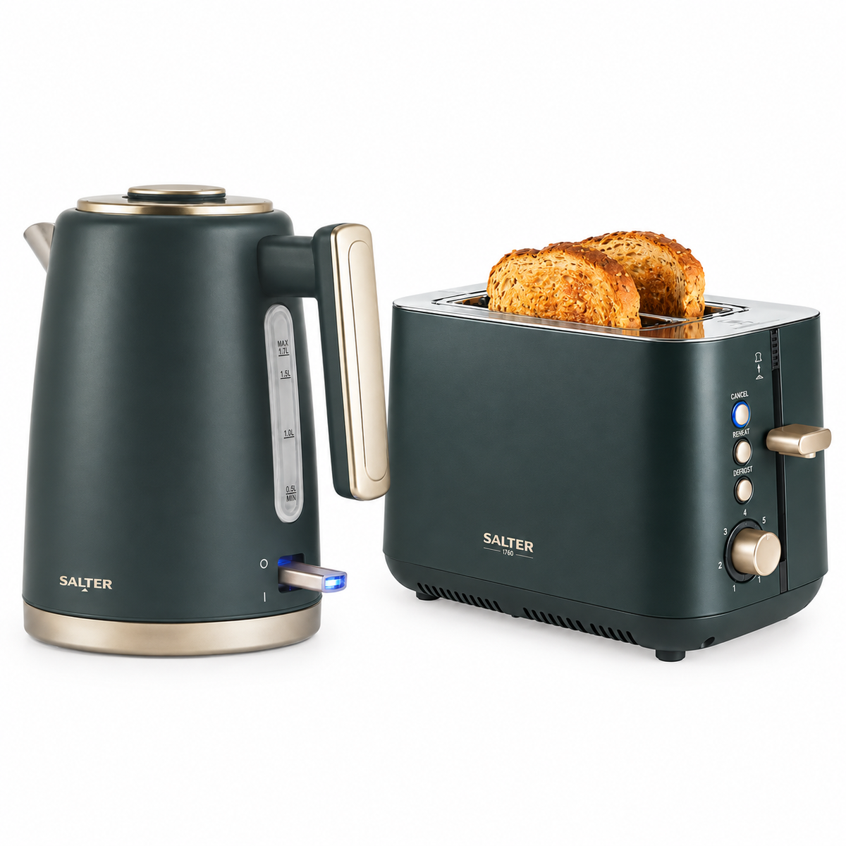 Salter Salter Marino Kettle & 2 Slice Toaster Kitchen Set (Grey/Blue)
