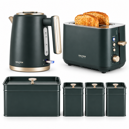 Salter Salter Marino Kettle, 2 Slice Toaster, Bread Bin & Canister Kitchen Set (Grey/Blue)