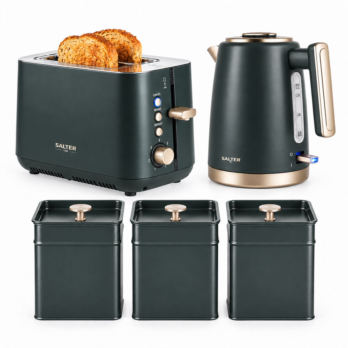 Salter Salter Marino Kettle, 2 Slice Toaster & Canister Kitchen Set (Grey/Blue)