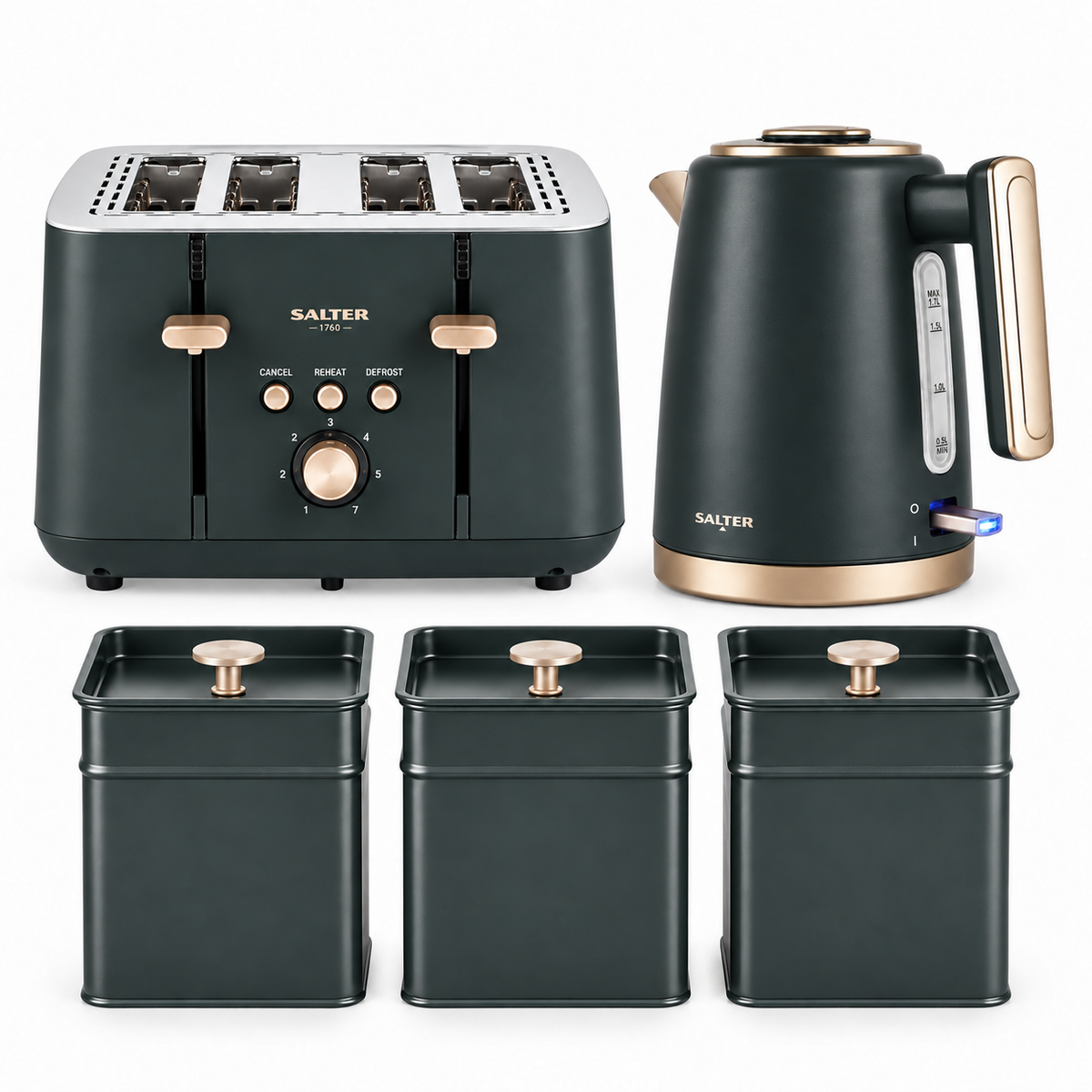 Salter Salter Marino Kettle, 4 Slice Toaster & Canister Kitchen Set (Grey/Blue)