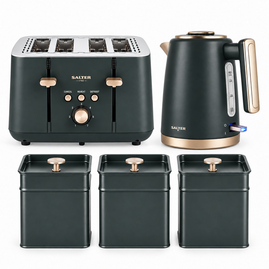 Salter Salter Marino Kettle, 4 Slice Toaster & Canister Kitchen Set (Grey/Blue)
