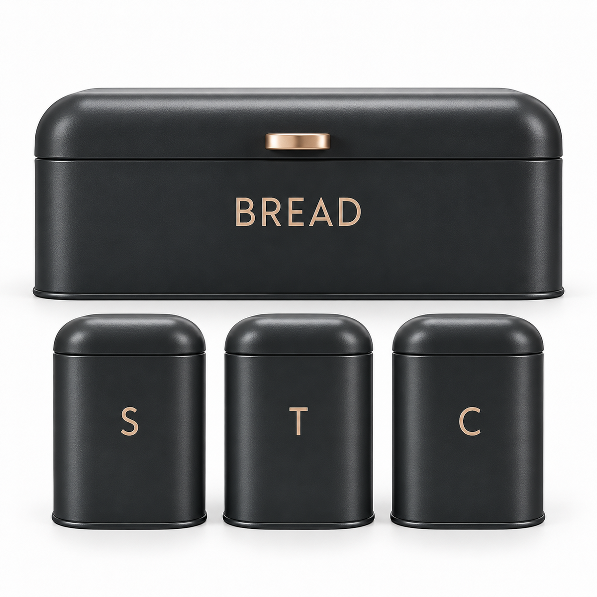 Salter Salter Pebble Bread Bin & Tea, Coffee, Sugar Canisters Storage Set (Charcoal)