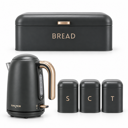 Salter Salter Pebble Kettle, Bread Bin & Canisters Kitchen Set (Charcoal)