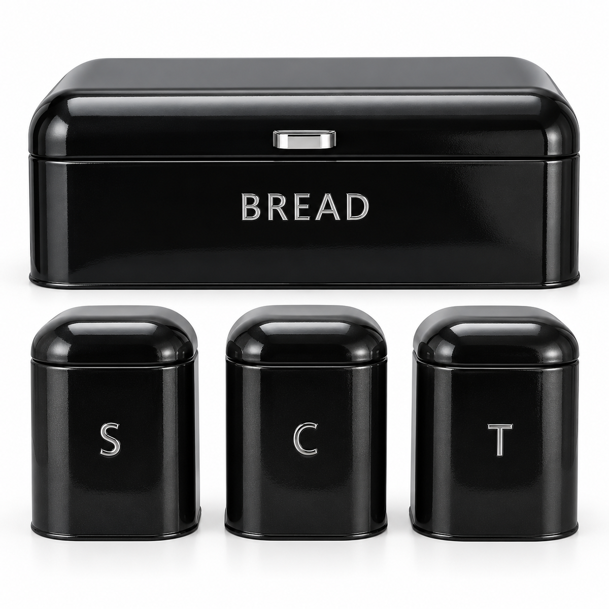 Salter Boston Bread Bin & Canisters Kitchen Storage Set (Black)
