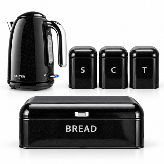 Salter Salter Boston Kettle, Bread Bin & Canisters Kitchen Set (Black)