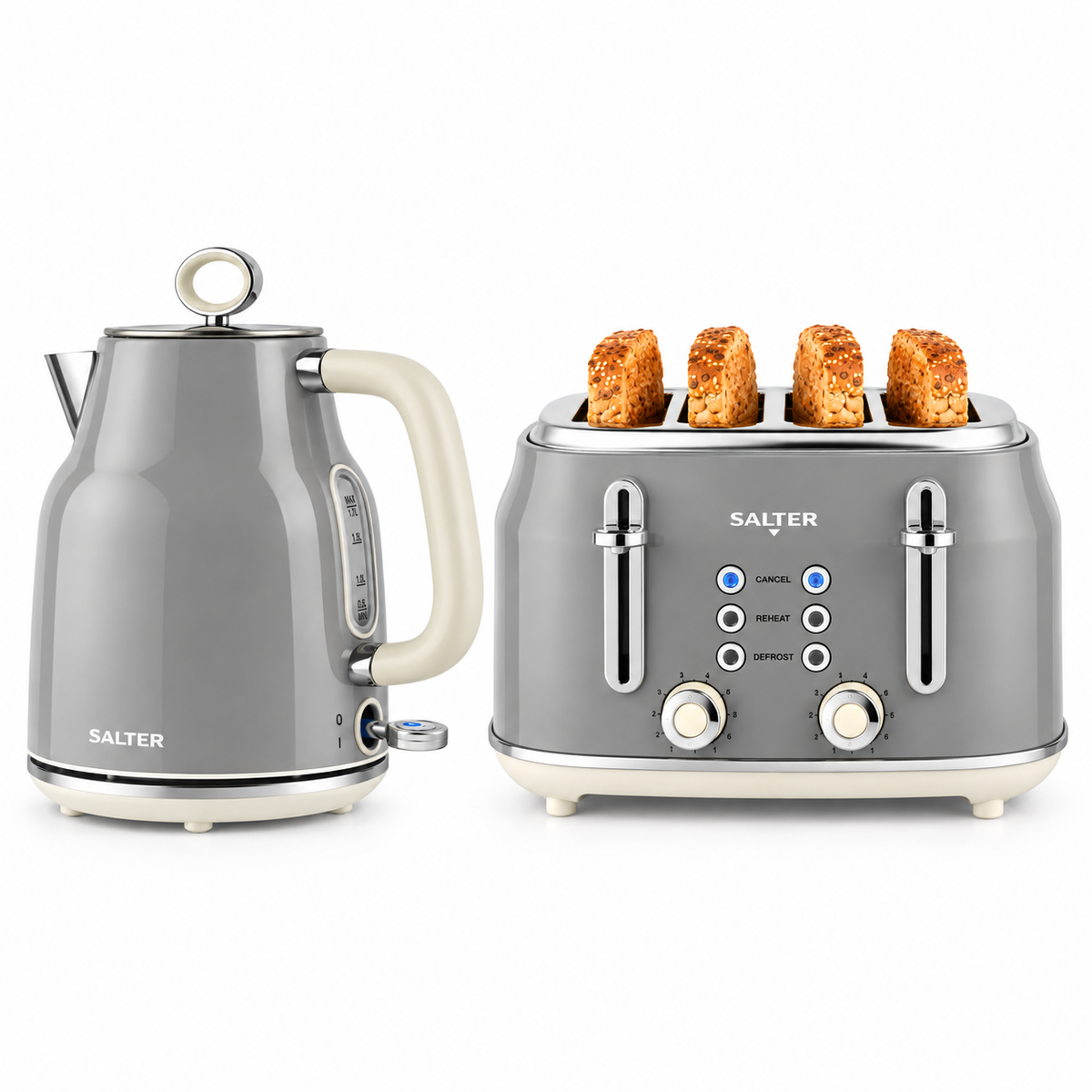 Salter Salter Retro Kettle & 4 Slice Toaster Kitchen Set (Grey)
