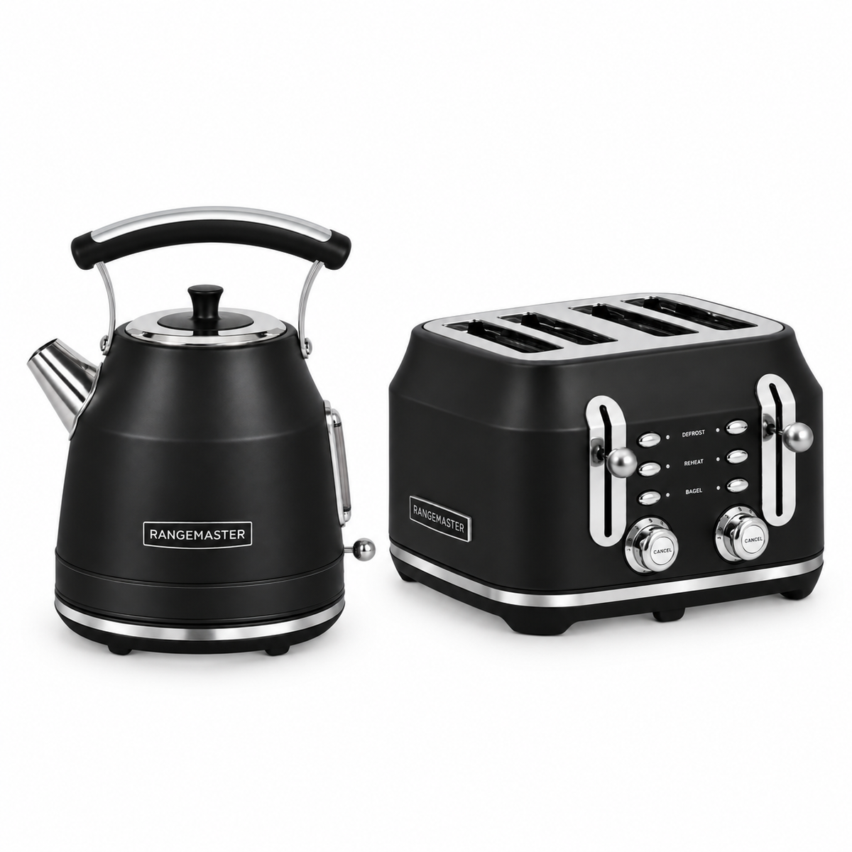 Rangemaster Traditional Kettle & 4 Slice Toaster Kitchen Set (Matt Black)