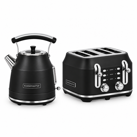 Rangemaster Traditional Kettle & 4 Slice Toaster Kitchen Set (Matt Black)