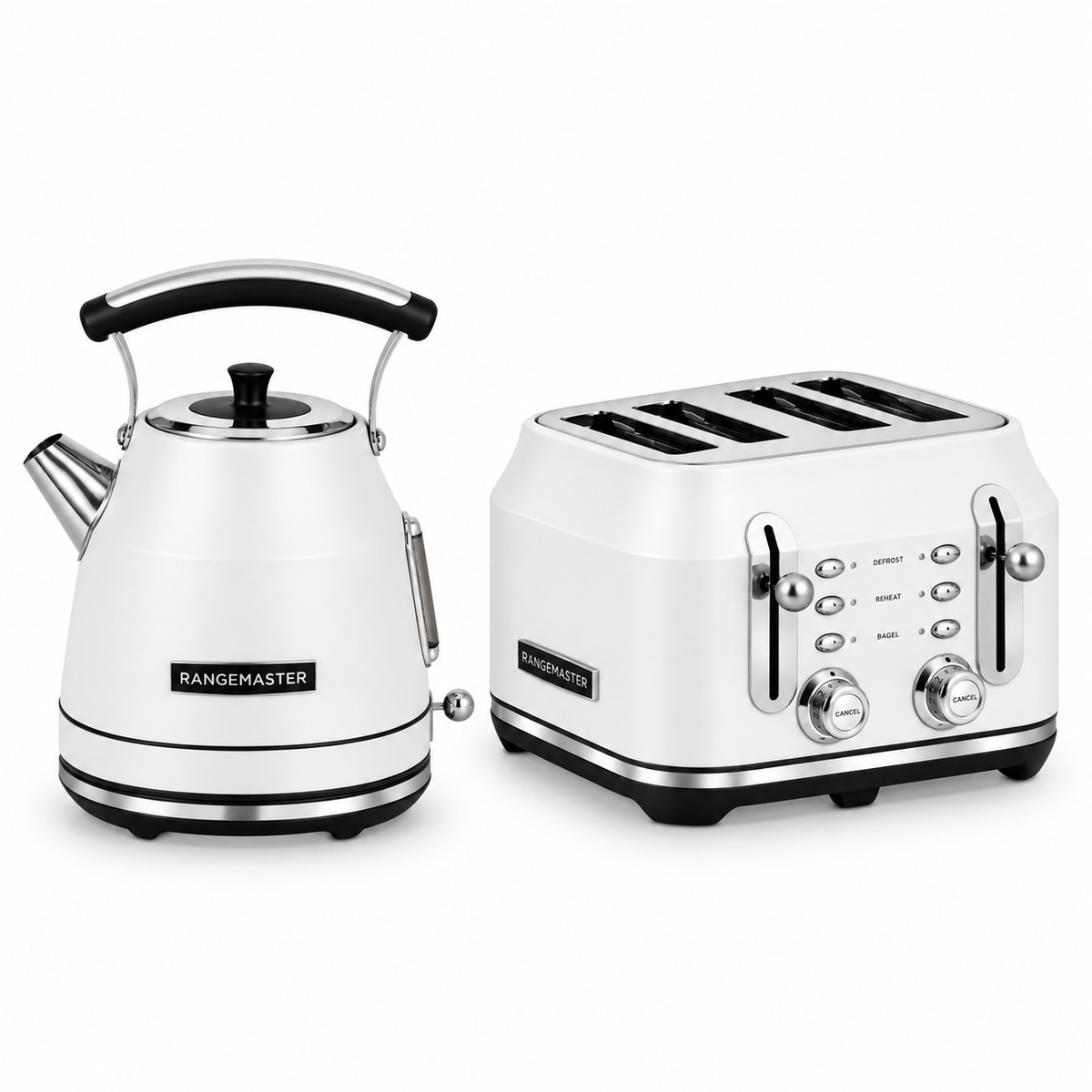 Rangemaster Traditional Kettle & 4 Slice Toaster Kitchen Set (Matt White)