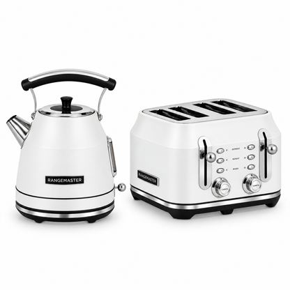Rangemaster Traditional Kettle & 4 Slice Toaster Kitchen Set (Matt White)