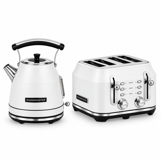 Rangemaster Traditional Kettle & 4 Slice Toaster Kitchen Set (Matt White)