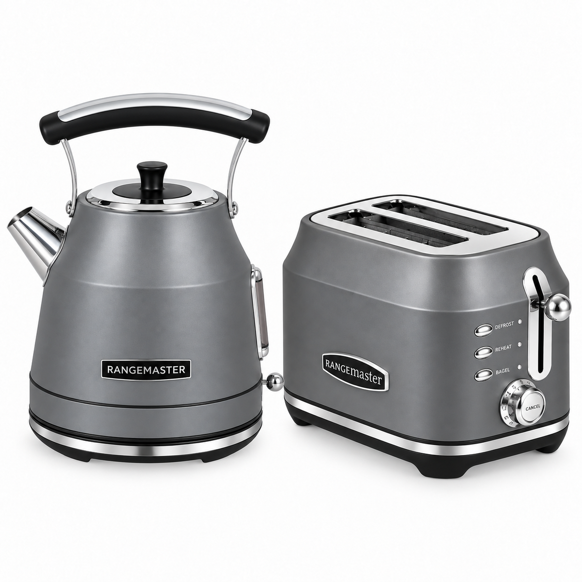 Rangemaster Traditional Kettle & 2 Slice Toaster Kitchen Set (Matt Grey)