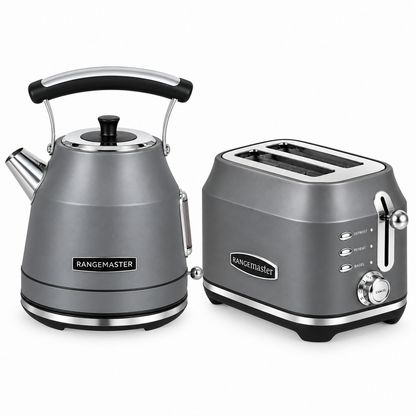 Rangemaster Traditional Kettle & 2 Slice Toaster Kitchen Set (Matt Grey)