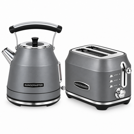 Rangemaster Traditional Kettle & 2 Slice Toaster Kitchen Set (Matt Grey)