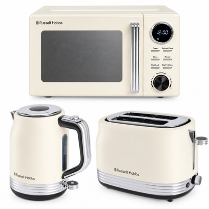Russell Hobbs Hanley Kettle, 2 Slice Toaster & Digital Microwave Kitchen Set (Jasmine)
