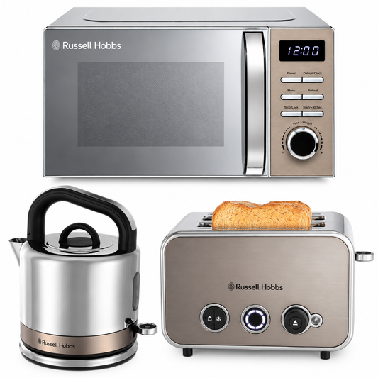 Russell Hobbs Russell Hobbs Distinctions Pyramid Kettle, 2 Slice Toaster & Microwave Kitchen Set (Titanium)