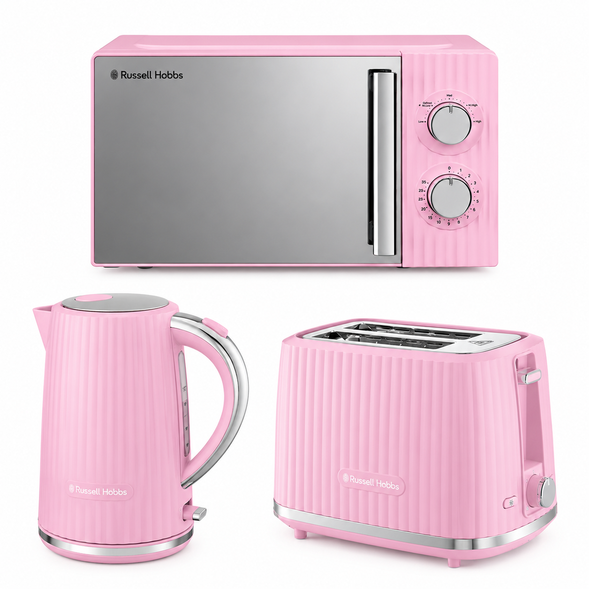 Russell Hobbs Eden Kettle, 2 Slice Toaster & Microwave Kitchen Set (Raspberry)